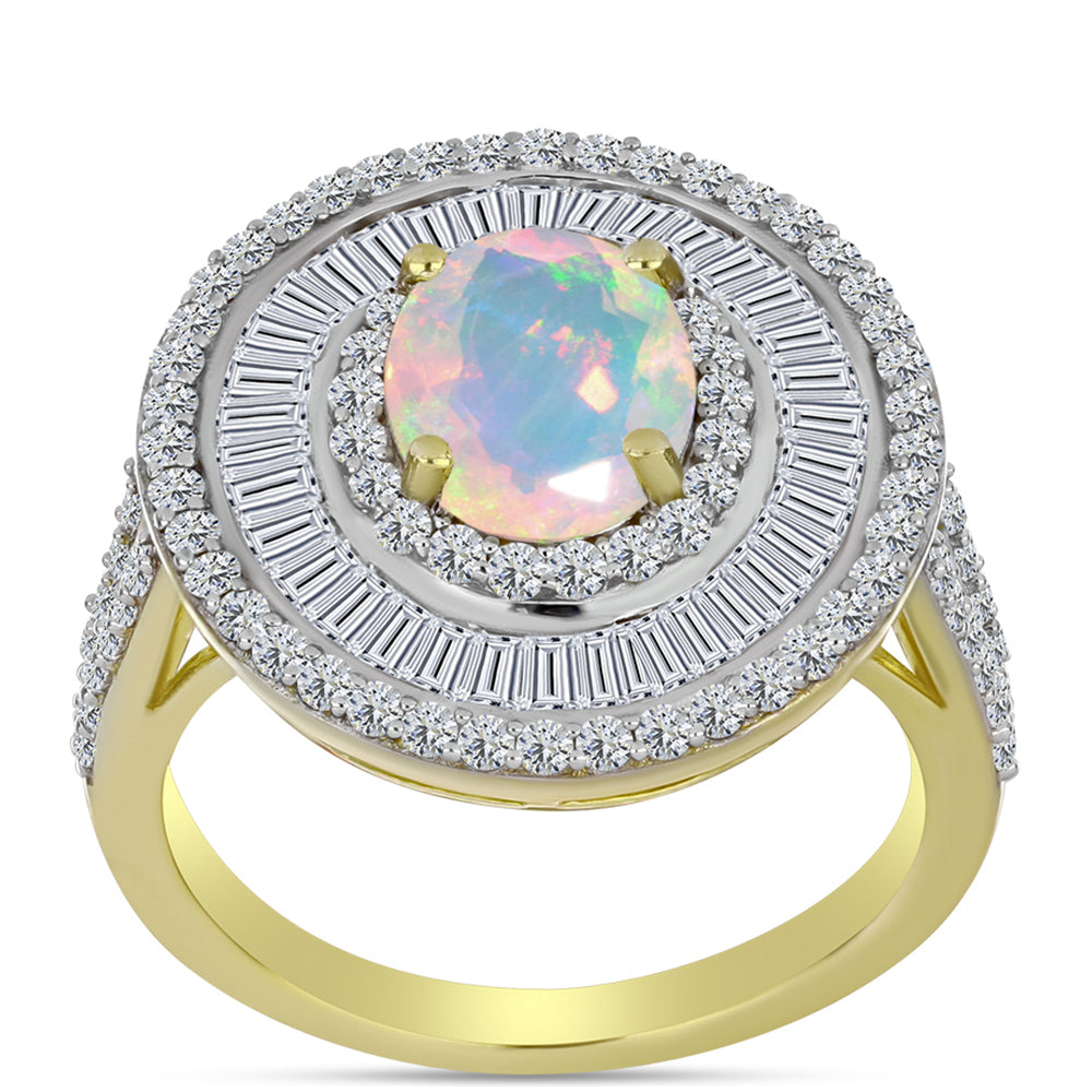 Inel din Argint 925 Placat cu Aur ( 6.38 grame ) cu Opal Welo și Zircon Alb 4.34 Carate