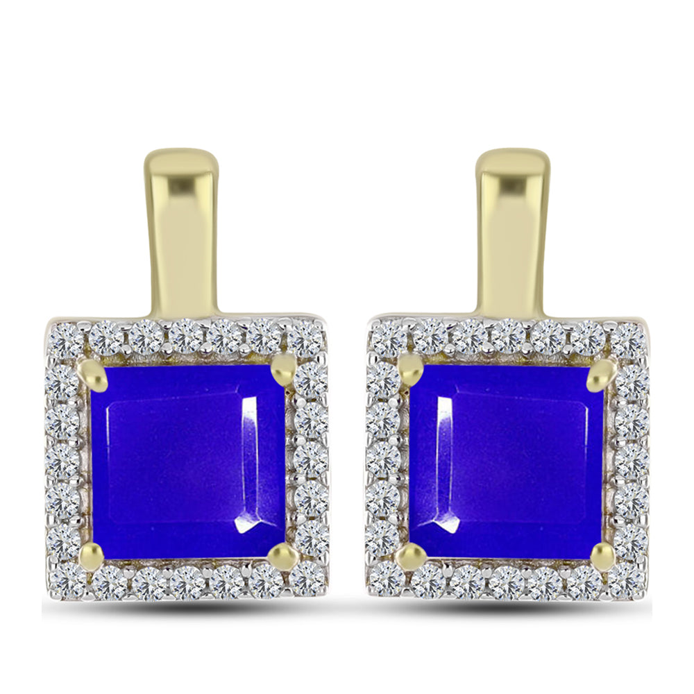 Cercei din Argint 925 Placat cu Aur ( 3.17 grame ) cu Agat Albastru și Topaz Alb 2.45 Carate