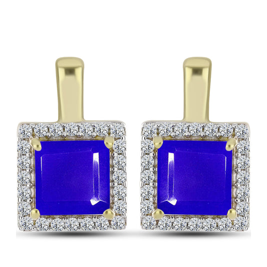Cercei din Argint 925 Placat cu Aur ( 3.17 grame ) cu Agat Albastru și Topaz Alb 2.45 Carate