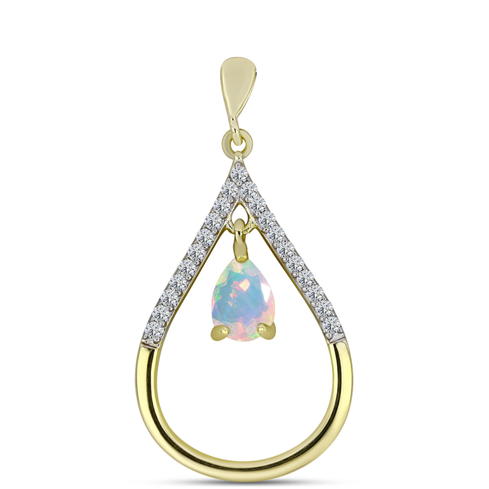 Pandantiv din Argint 925 Placat cu Aur ( 2.35 grame ) cu Opal Welo și Topaz Alb 0.65 Carate 1 