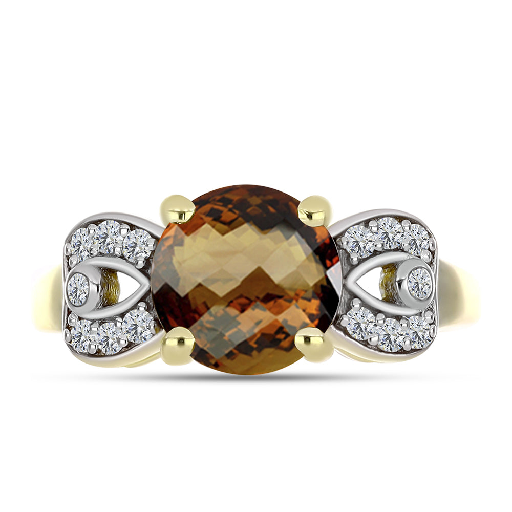 Inel din Argint 925 Placat cu Aur ( 2.76 grame ) cu Cuarț Coniac și Topaz Alb 2.54 Carate