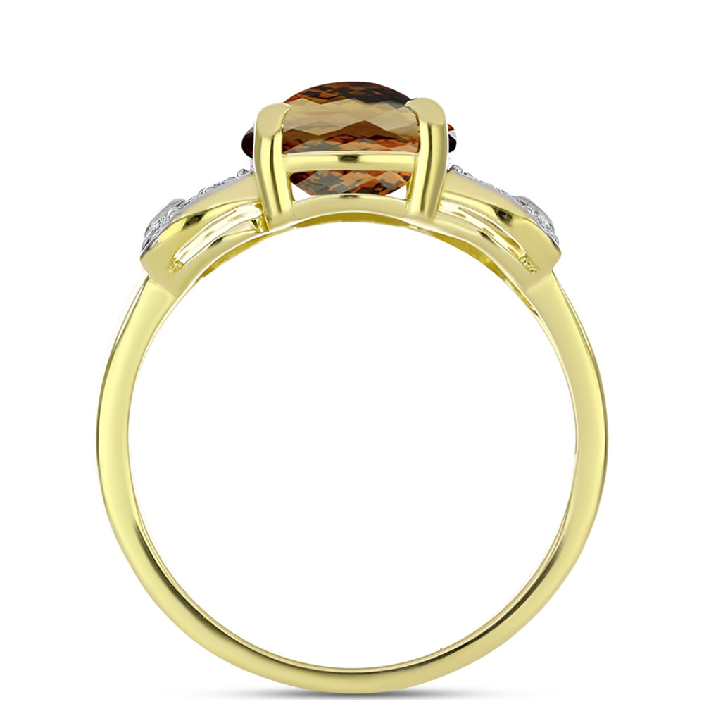 Inel din Argint 925 Placat cu Aur ( 2.76 grame ) cu Cuarț Coniac și Topaz Alb 2.54 Carate