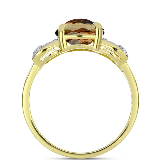 Inel din Argint 925 Placat cu Aur ( 2.76 grame ) cu Cuarț Coniac și Topaz Alb 2.54 Carate