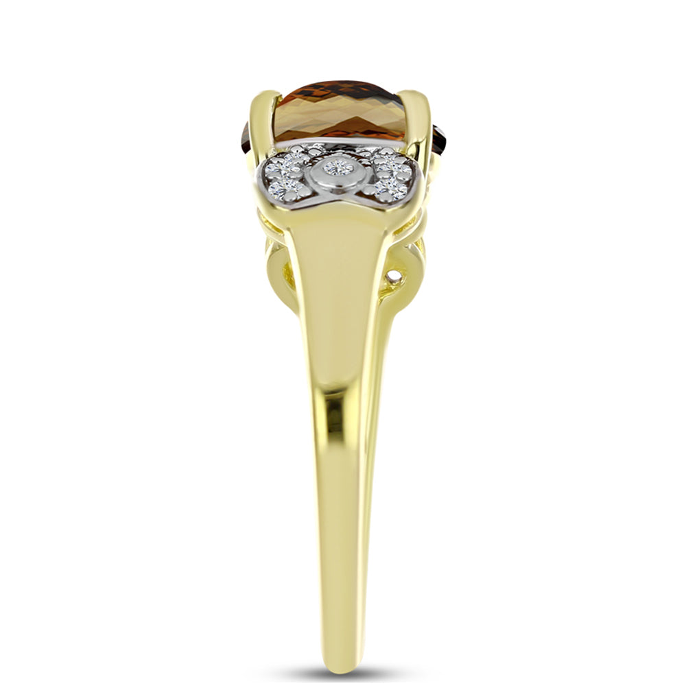 Inel din Argint 925 Placat cu Aur ( 2.76 grame ) cu Cuarț Coniac și Topaz Alb 2.54 Carate