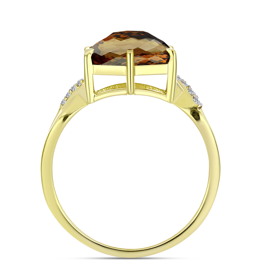 Inel din Argint 925 Placat cu Aur ( 2.45 grame ) cu Cuarț Coniac și Topaz Alb 3.71 Carate 2 