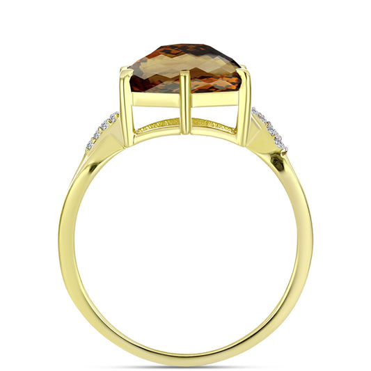 Inel din Argint 925 Placat cu Aur ( 2.45 grame ) cu Cuarț Coniac și Topaz Alb 3.71 Carate