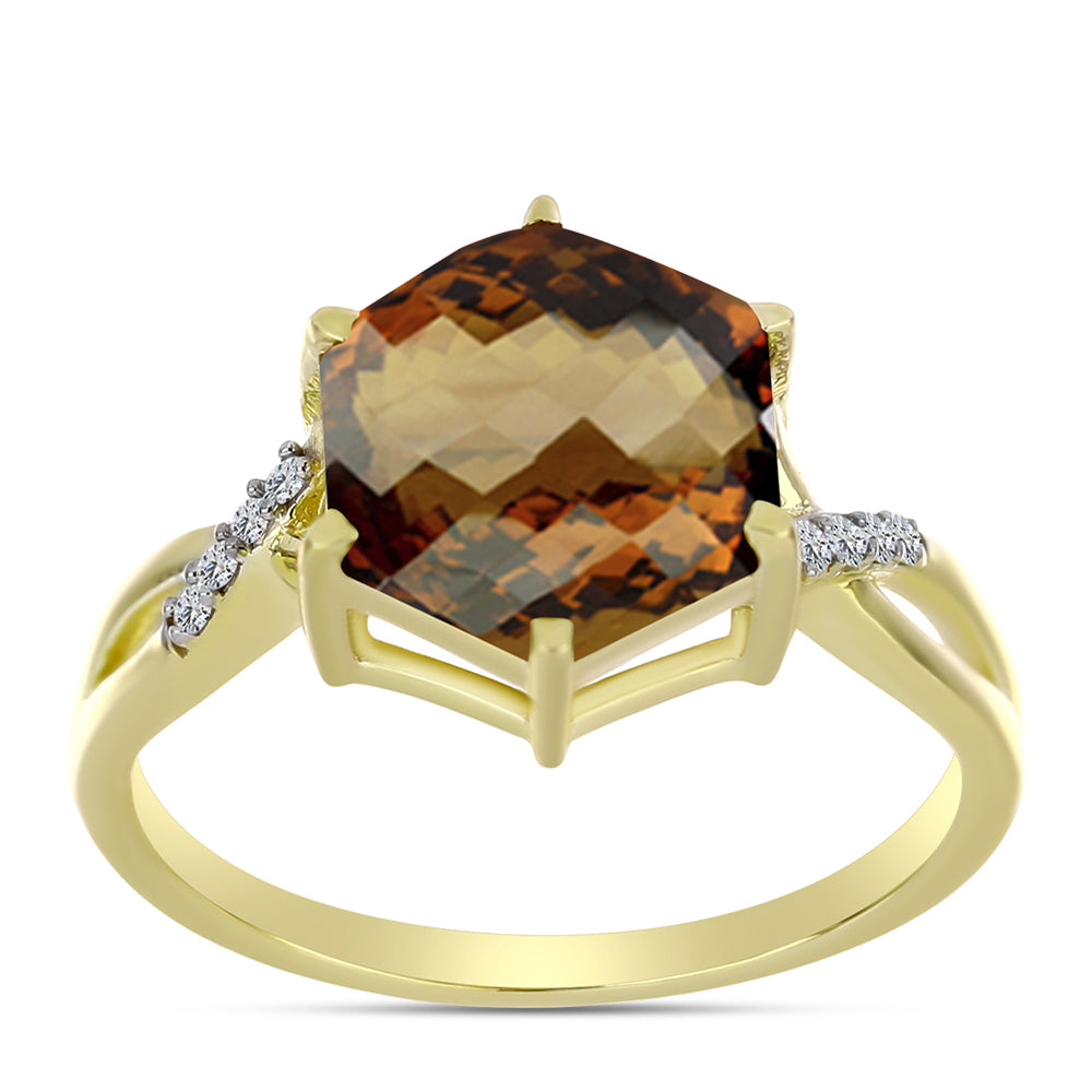 Inel din Argint 925 Placat cu Aur ( 2.45 grame ) cu Cuarț Coniac și Topaz Alb 3.71 Carate