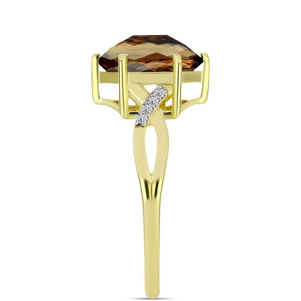 Inel din Argint 925 Placat cu Aur ( 2.45 grame ) cu Cuarț Coniac și Topaz Alb 3.71 Carate 4 
