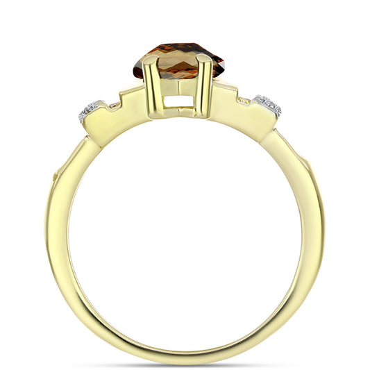 Inel din Argint 925 Placat cu Aur ( 3.08 grame ) cu Cuarț Coniac și Topaz Alb 2.16 Carate