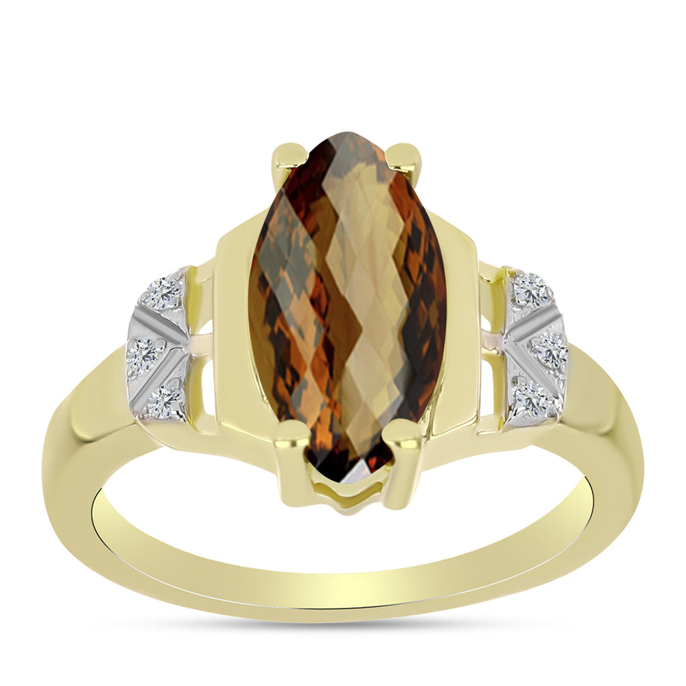 Inel din Argint 925 Placat cu Aur ( 3.08 grame ) cu Cuarț Coniac și Topaz Alb 2.16 Carate