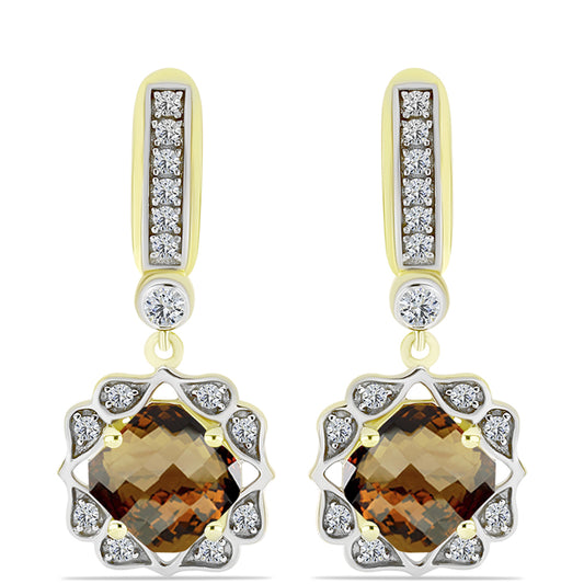 Cercei din Argint 925 Placat cu Aur ( 5.01 grame ) cu Cuarț Coniac și Topaz Alb 4.86 Carate