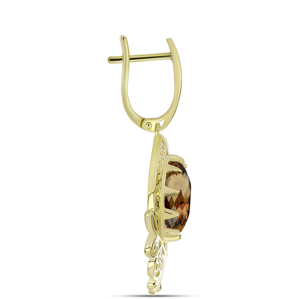 Cercei din Argint 925 Placat cu Aur ( 6.75 grame ) cu Cuarț Coniac 7.63 Carate