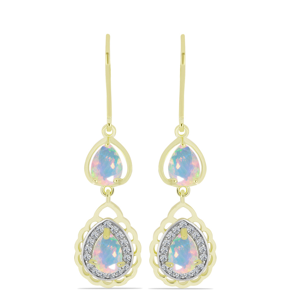 Cercei din Argint 925 Placat cu Aur ( 3.5 grame ) cu Opal Welo și Topaz Alb 1.89 Carate