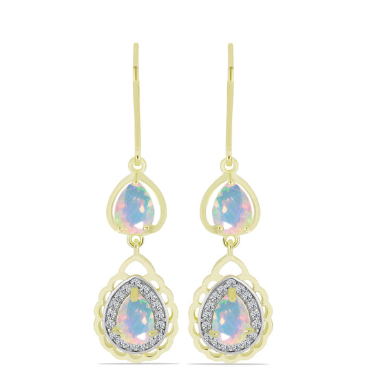 Cercei din Argint 925 Placat cu Aur ( 3.5 grame ) cu Opal Welo și Topaz Alb 1.89 Carate