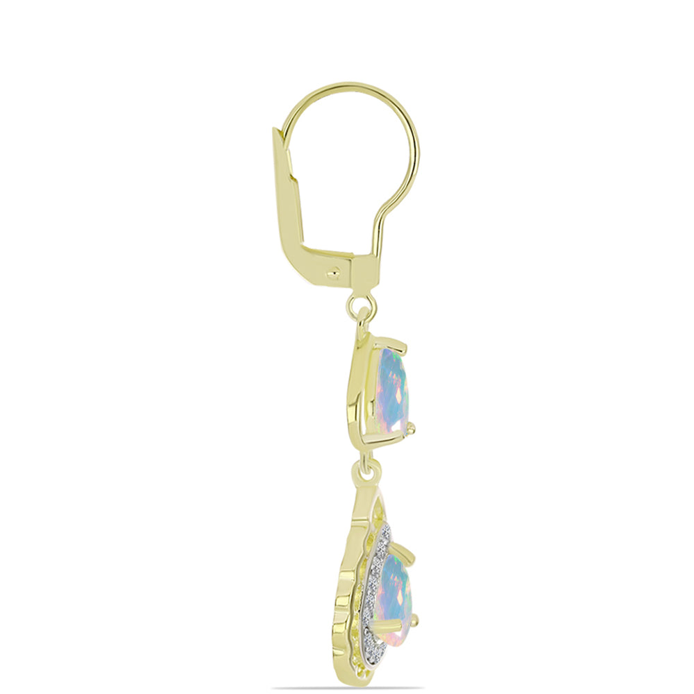 Cercei din Argint 925 Placat cu Aur ( 3.5 grame ) cu Opal Welo și Topaz Alb 1.89 Carate 2 