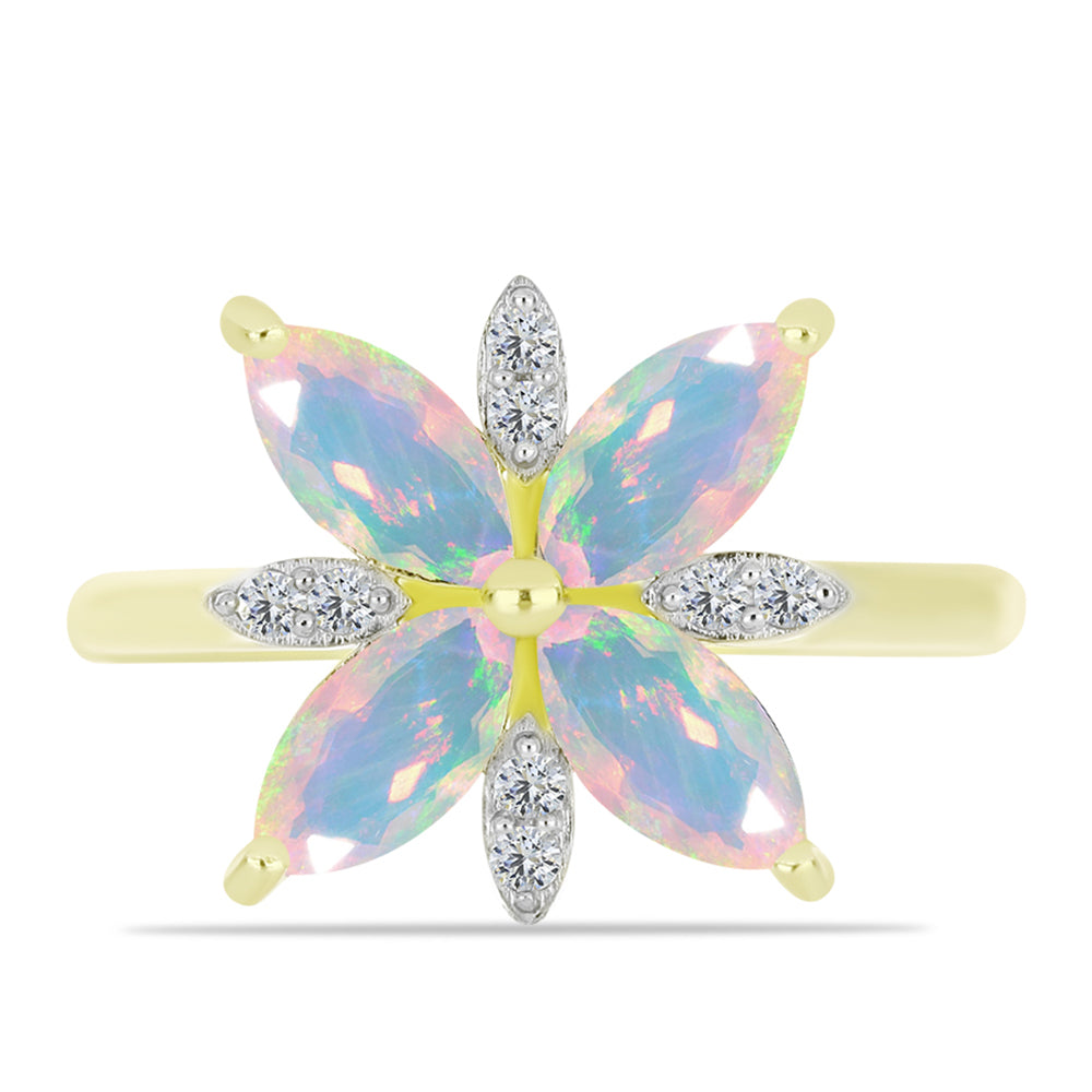 Inel din Argint 925 Placat cu Aur ( 3.06 grame ) cu Opal Welo și Topaz Alb 1.35 Carate