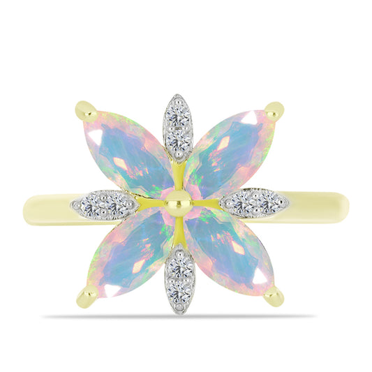 Inel din Argint 925 Placat cu Aur ( 3.06 grame ) cu Opal Welo și Topaz Alb 1.35 Carate