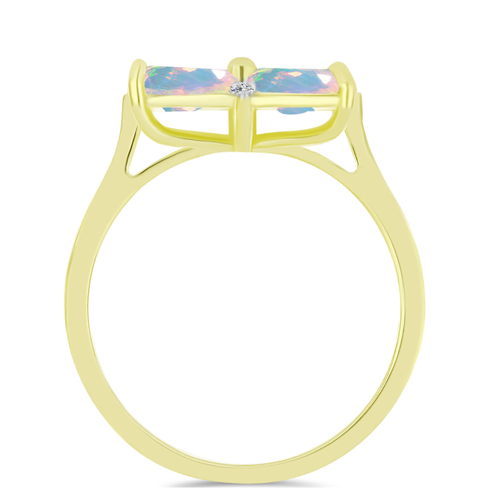 Inel din Argint 925 Placat cu Aur ( 3.06 grame ) cu Opal Welo și Topaz Alb 1.35 Carate