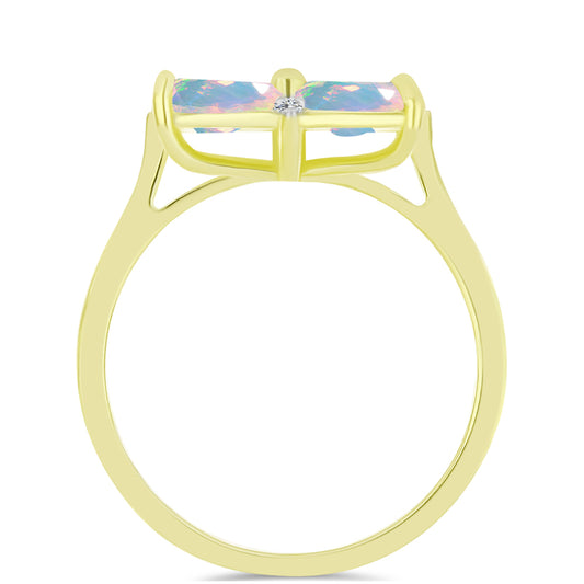 Inel din Argint 925 Placat cu Aur ( 3.06 grame ) cu Opal Welo și Topaz Alb 1.35 Carate