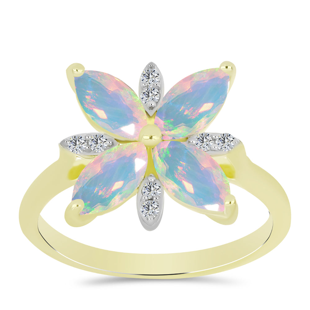 Inel din Argint 925 Placat cu Aur ( 3.06 grame ) cu Opal Welo și Topaz Alb 1.35 Carate