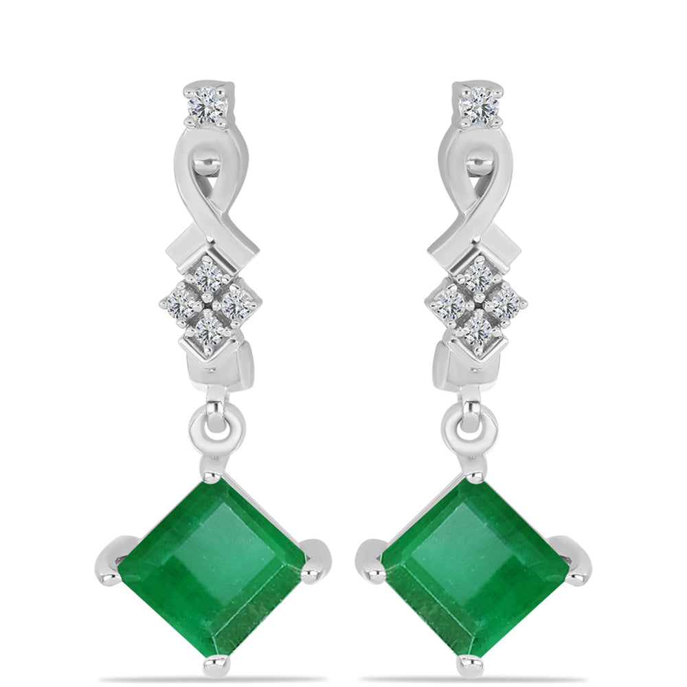 Cercei din Argint 925 ( 3.39 grame ) cu Smarald Brazilian și Topaz Alb 2.05 Carate