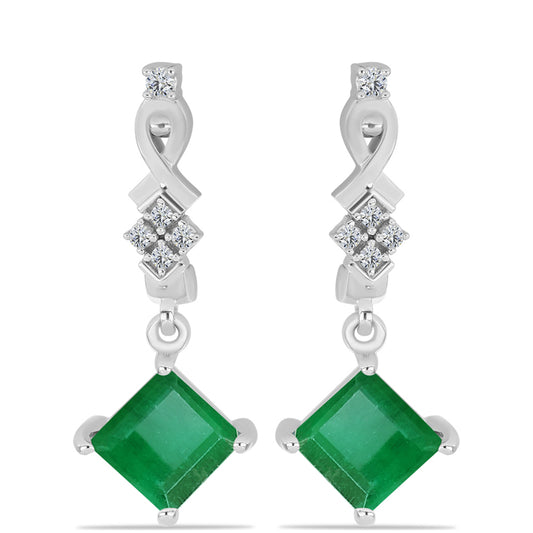 Cercei din Argint 925 ( 3.39 grame ) cu Smarald Brazilian și Topaz Alb 2.05 Carate