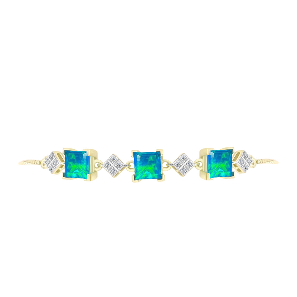 Brățară din Argint 925 Placat cu Aur ( 4.67 grame ) cu Opal Albastru Etiopian Paraiba și Topaz Alb 2.24 Carate