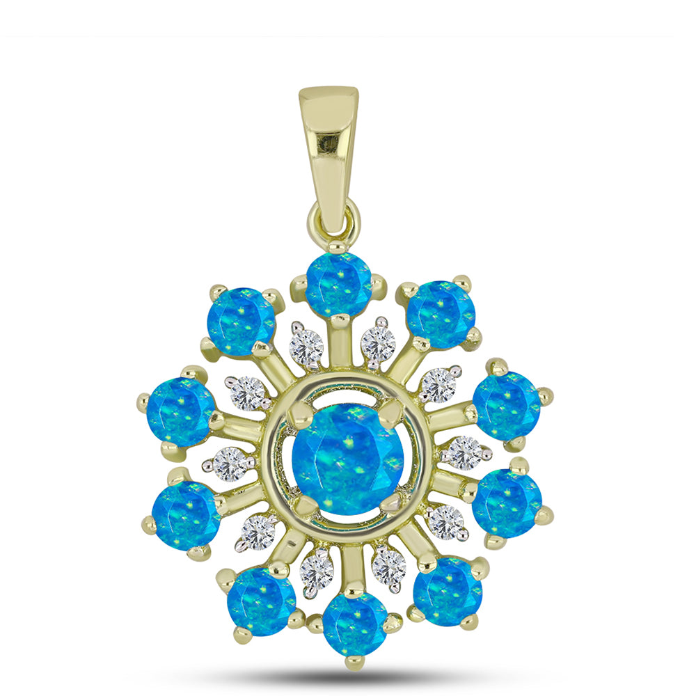 Pandantiv din Argint 925 Placat cu Aur ( 2.13 grame ) cu Opal Albastru Etiopian Paraiba și Topaz Alb 1.12 Carate 1 