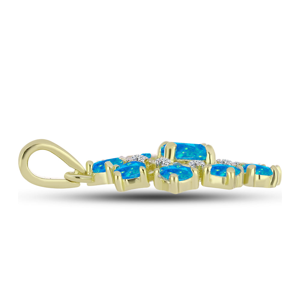 Pandantiv din Argint 925 Placat cu Aur ( 2.13 grame ) cu Opal Albastru Etiopian Paraiba și Topaz Alb 1.12 Carate 2 