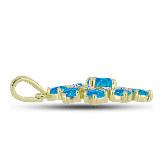 Pandantiv din Argint 925 Placat cu Aur ( 2.13 grame ) cu Opal Albastru Etiopian Paraiba și Topaz Alb 1.12 Carate