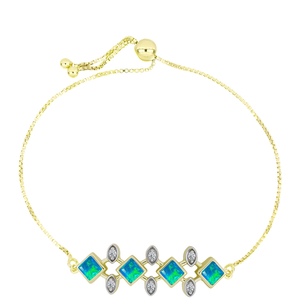 Brățară din Argint 925 Placat cu Aur ( 5.61 grame ) cu Opal Albastru Etiopian Paraiba și Topaz Alb 1.1 Carate 1 