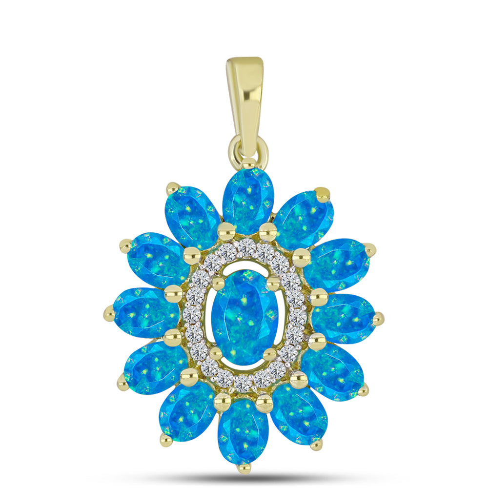 Pandantiv din Argint 925 Placat cu Aur ( 1.97 grame ) cu Opal Albastru Etiopian Paraiba și Topaz Alb 1.54 Carate 1 