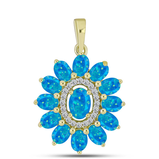 Pandantiv din Argint 925 Placat cu Aur ( 1.97 grame ) cu Opal Albastru Etiopian Paraiba și Topaz Alb 1.54 Carate
