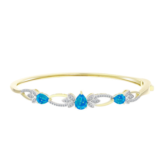 Brățară din Argint 925 Placat cu Aur ( 14.38 grame ) cu Opal Albastru Etiopian Paraiba și Topaz Alb 1.95 Carate