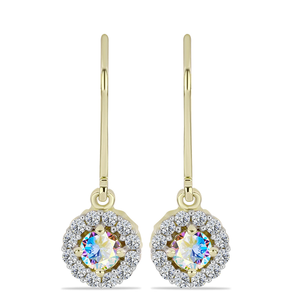 Cercei din Argint 925 Placat cu Aur ( 2.15 grame ) cu Moissanit de Gheață și Topaz Alb 0.91 Carate 1 