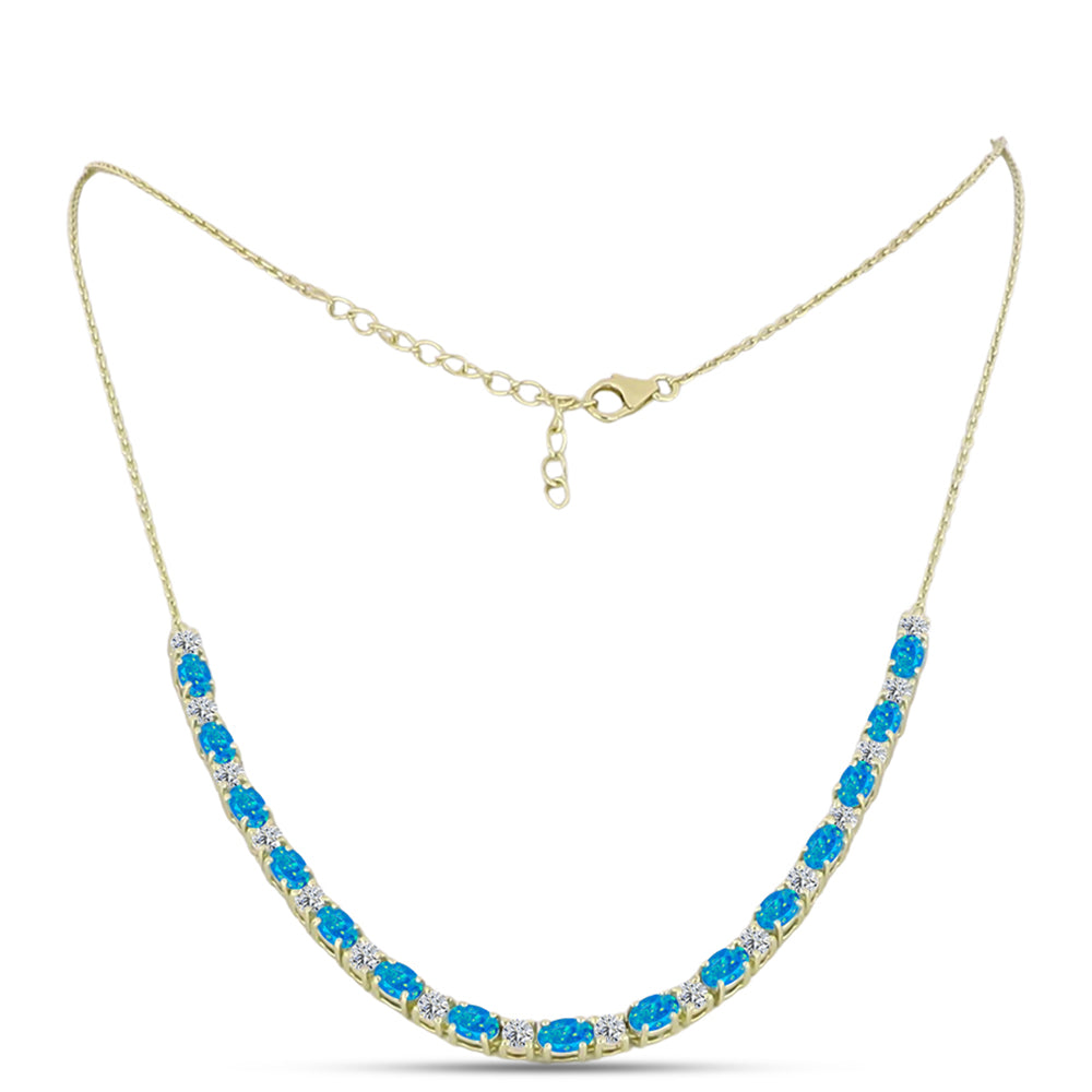 Colier din Argint 925 Placat cu Aur ( 8.14 grame ) cu Opal Albastru Etiopian Paraiba și Topaz Alb 4.52 Carate