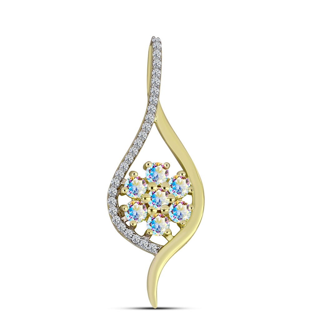 Pandantiv din Argint 925 Placat cu Aur ( 2.02 grame ) cu Moissanit de Gheață și Topaz Alb 0.91 Carate 1 