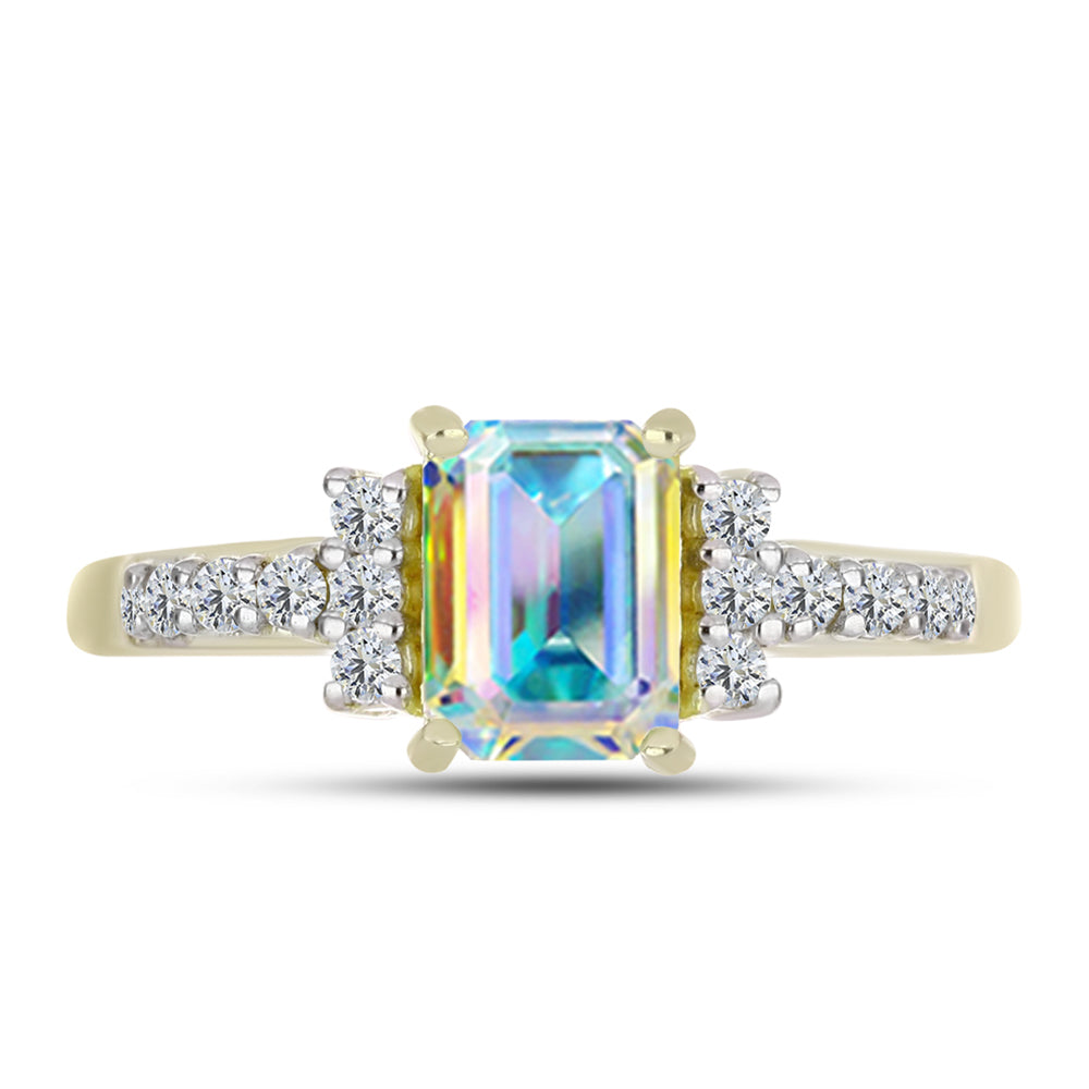 Inel din Argint 925 Placat cu Aur ( 2.98 grame ) cu Moissanit de Gheață și Topaz Alb 1.97 Carate