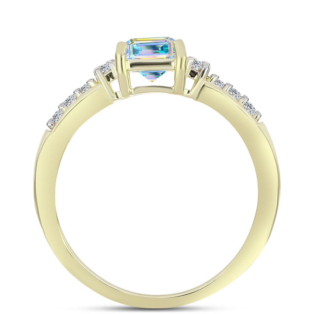 Inel din Argint 925 Placat cu Aur ( 2.98 grame ) cu Moissanit de Gheață și Topaz Alb 1.97 Carate 2 