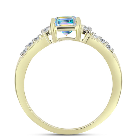 Inel din Argint 925 Placat cu Aur ( 2.98 grame ) cu Moissanit de Gheață și Topaz Alb 1.97 Carate