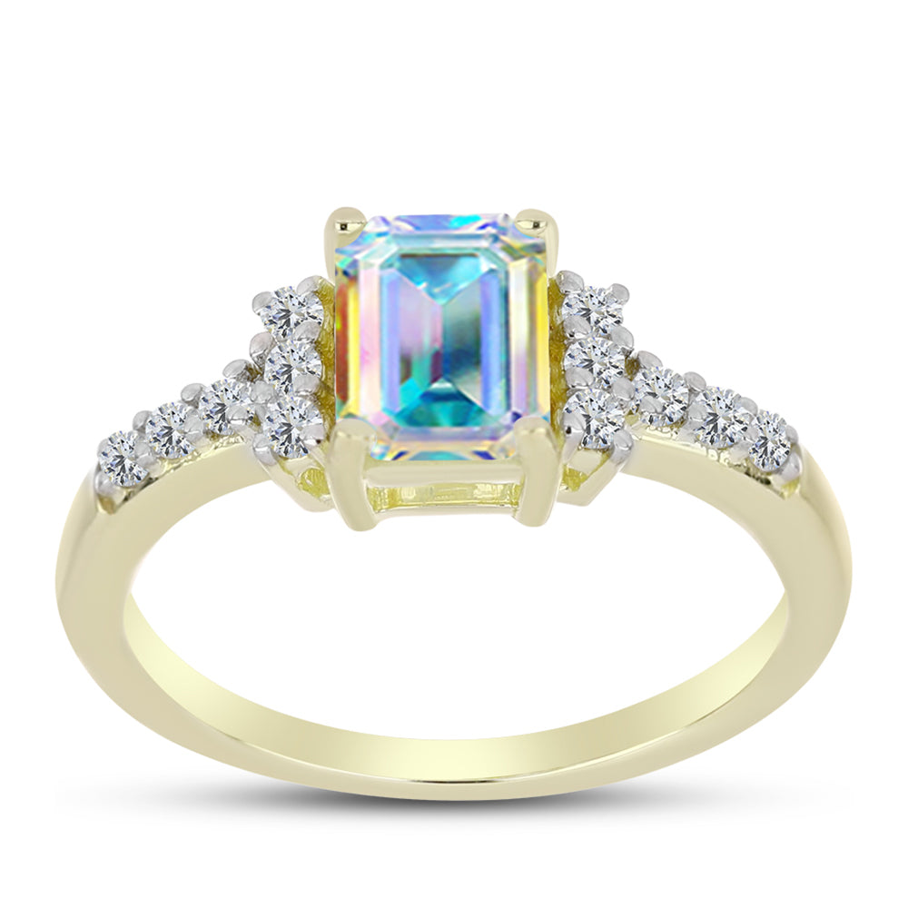 Inel din Argint 925 Placat cu Aur ( 2.98 grame ) cu Moissanit de Gheață și Topaz Alb 1.97 Carate 3 