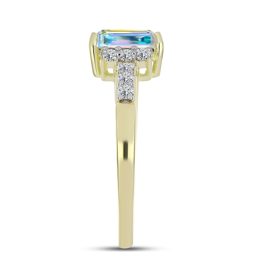 Inel din Argint 925 Placat cu Aur ( 2.98 grame ) cu Moissanit de Gheață și Topaz Alb 1.97 Carate 4 