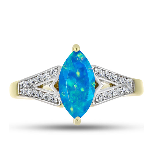 Inel din Argint 925 Placat cu Aur ( 3.38 grame ) cu Opal Albastru Etiopian Paraiba și Topaz Alb 1.17 Carate