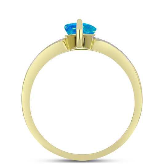Inel din Argint 925 Placat cu Aur ( 3.38 grame ) cu Opal Albastru Etiopian Paraiba și Topaz Alb 1.17 Carate