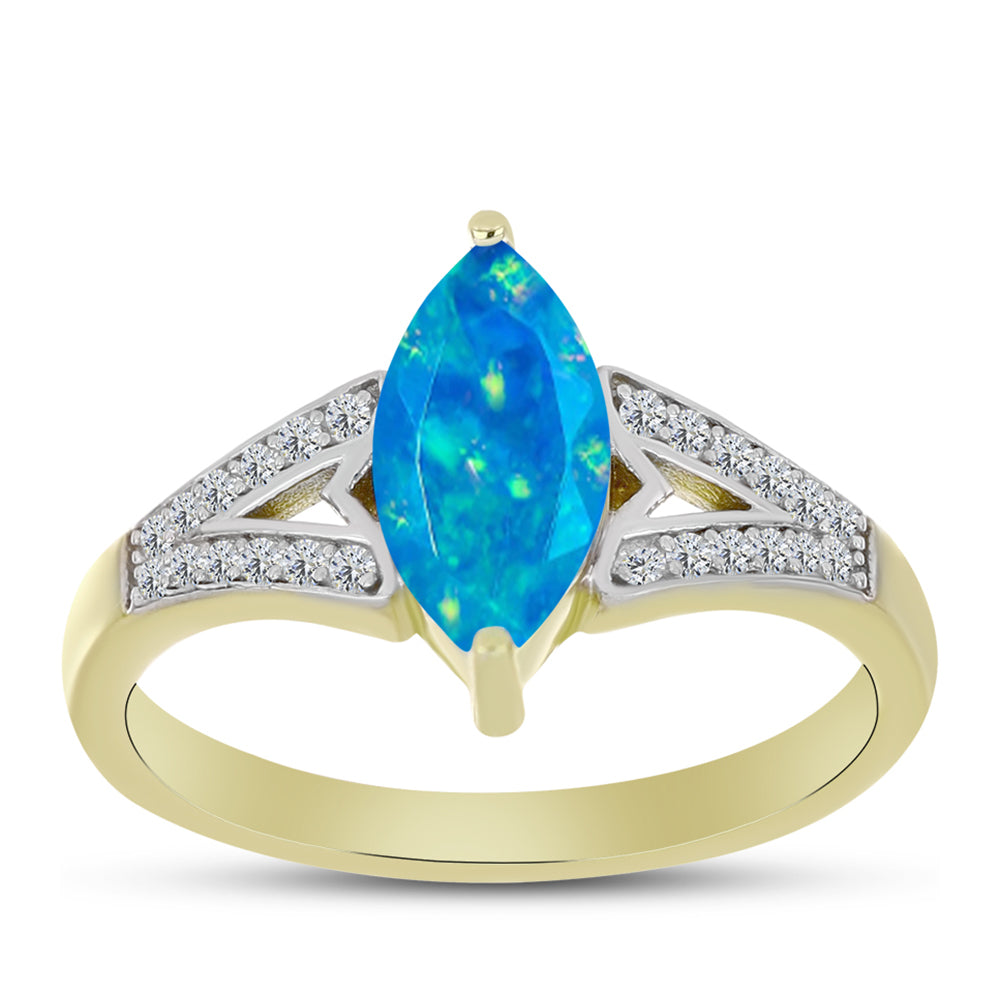 Inel din Argint 925 Placat cu Aur ( 3.38 grame ) cu Opal Albastru Etiopian Paraiba și Topaz Alb 1.17 Carate