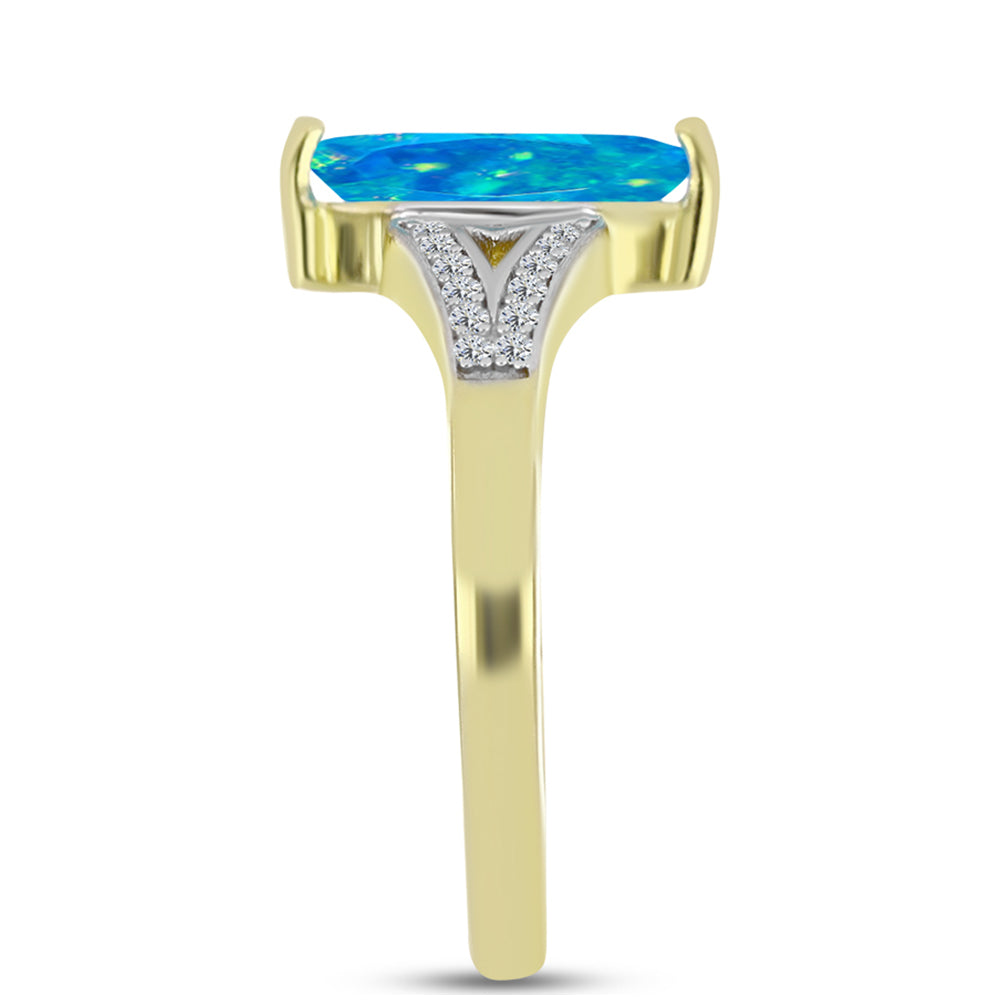 Inel din Argint 925 Placat cu Aur ( 3.38 grame ) cu Opal Albastru Etiopian Paraiba și Topaz Alb 1.17 Carate 4 