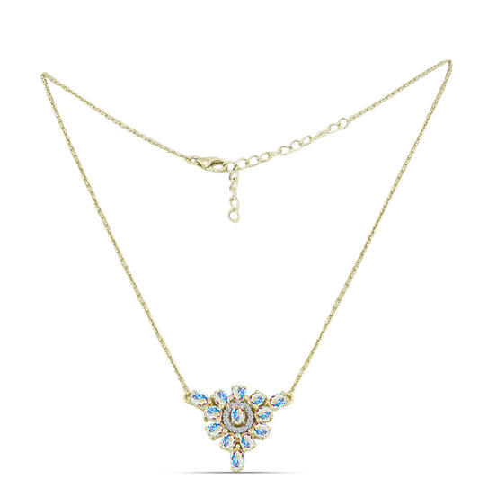 Colier din Argint 925 Placat cu Aur ( 4.65 grame ) cu Moissanit de Gheață și Topaz Alb 2.54 Carate