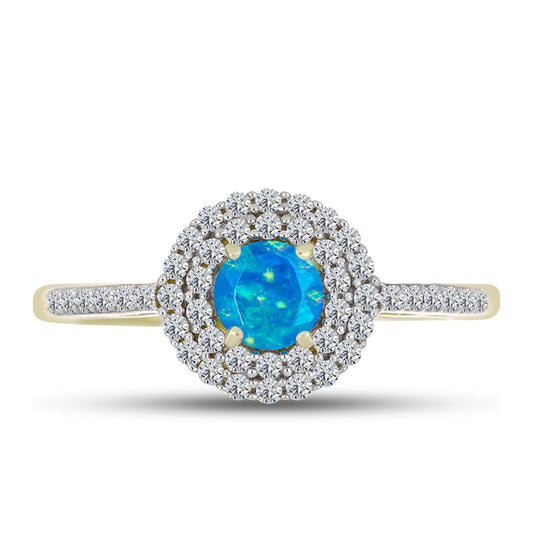 Inel din Argint 925 Placat cu Aur ( 2.52 grame ) cu Opal Albastru Etiopian Paraiba și Topaz Alb 0.67 Carate