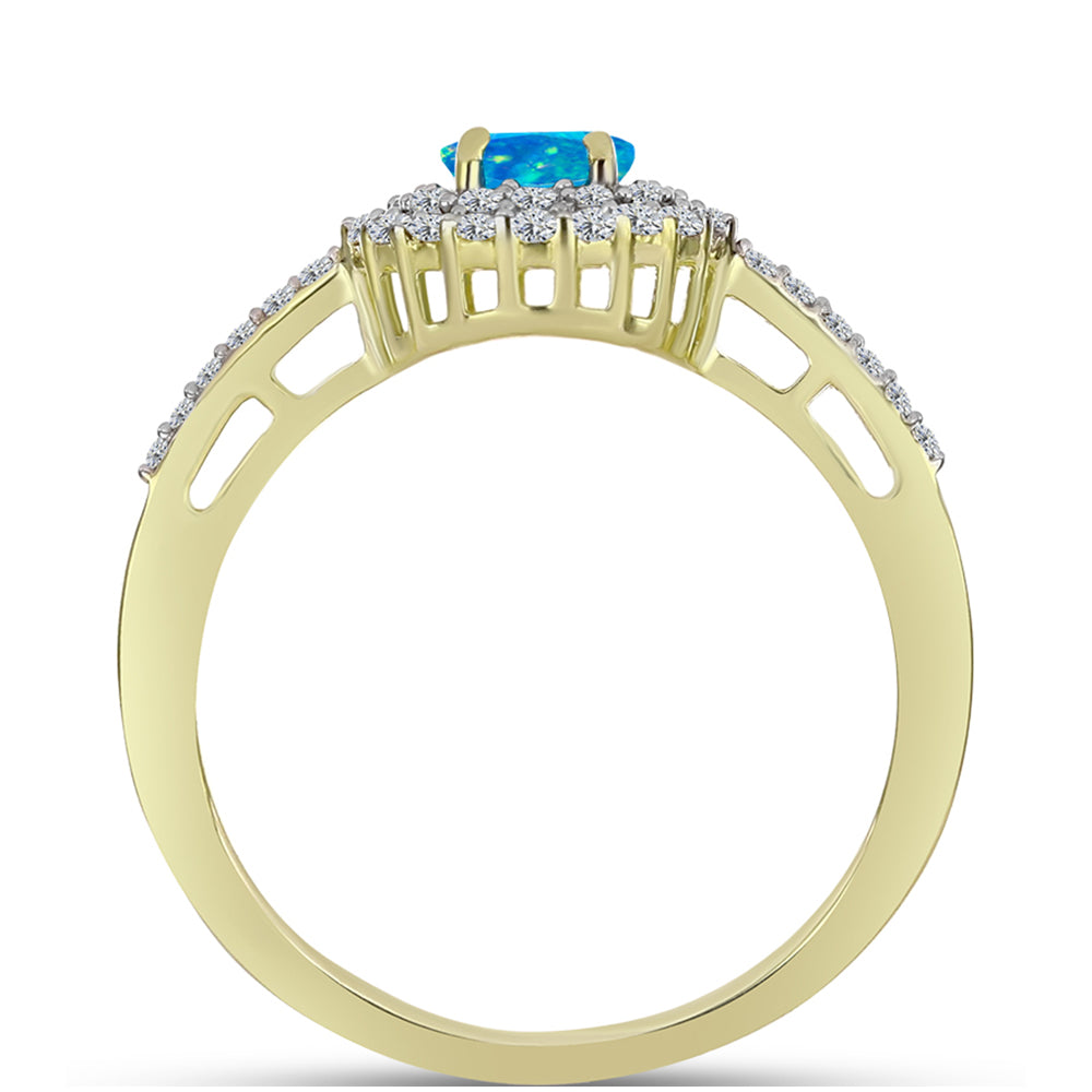 Inel din Argint 925 Placat cu Aur ( 2.52 grame ) cu Opal Albastru Etiopian Paraiba și Topaz Alb 0.67 Carate 2 