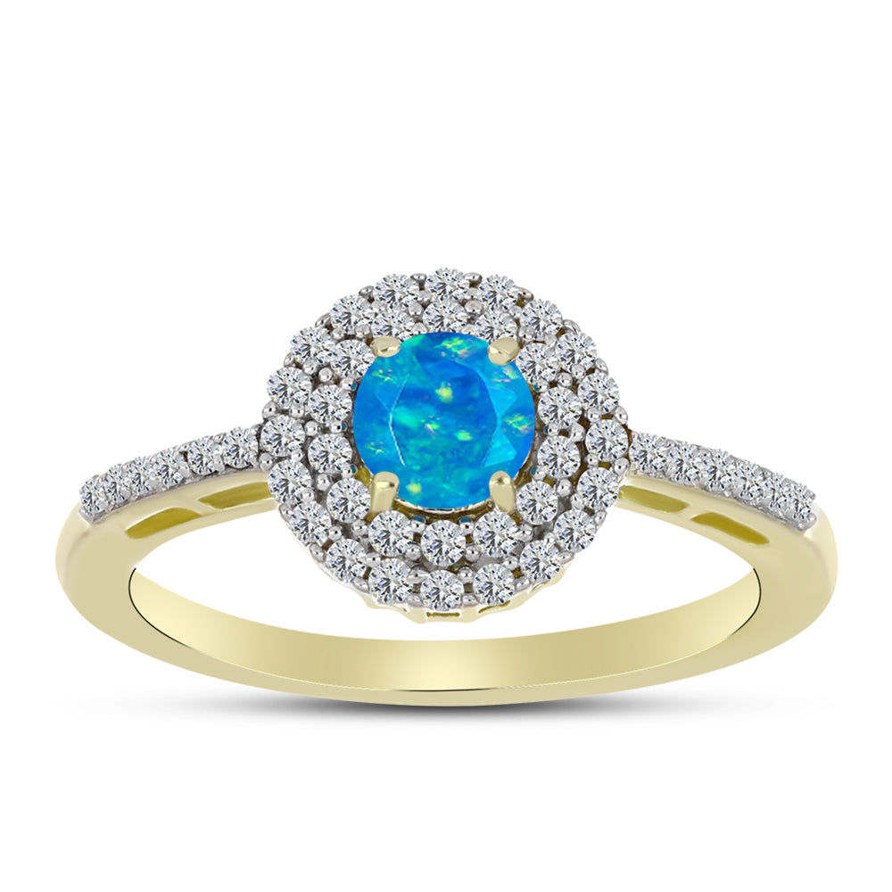 Inel din Argint 925 Placat cu Aur ( 2.52 grame ) cu Opal Albastru Etiopian Paraiba și Topaz Alb 0.67 Carate 3 